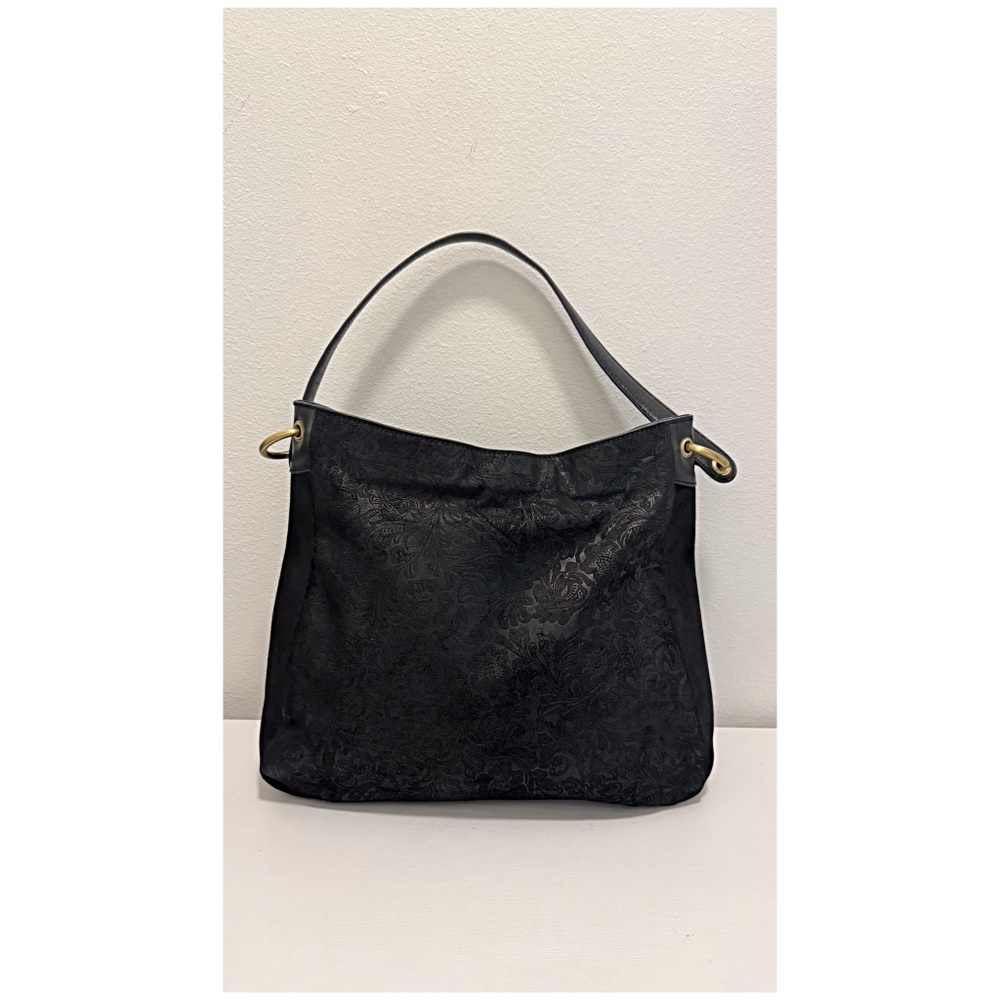 écotorie Bleu Large Black  Leather Crafted Floral Embossed Shoulder Bag
